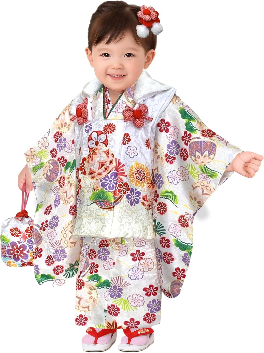 中古【七五三】髪飾り 勝山かんざし つまみ細工 銀ビラ 日本髪